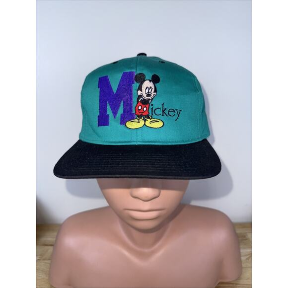 Vtg 90s Disney Mickey Unlimited Hat Embroidered Colorblock Snapback Trucker Cap - Picture 2 of 9